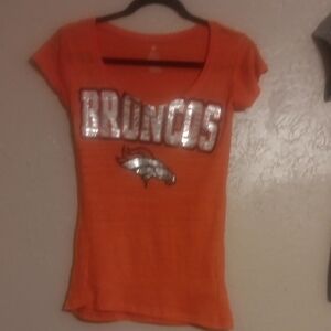 Orange Broncos Tee with Silver Accents